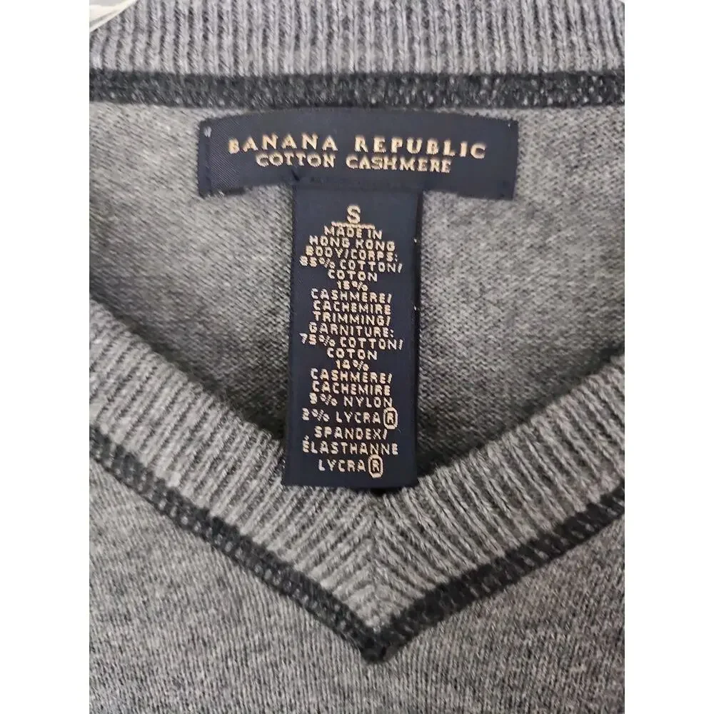 Banana Republic Cotton Cashmere ~Men's Size S~ Dark Gray V-Neck Sweater Pullover